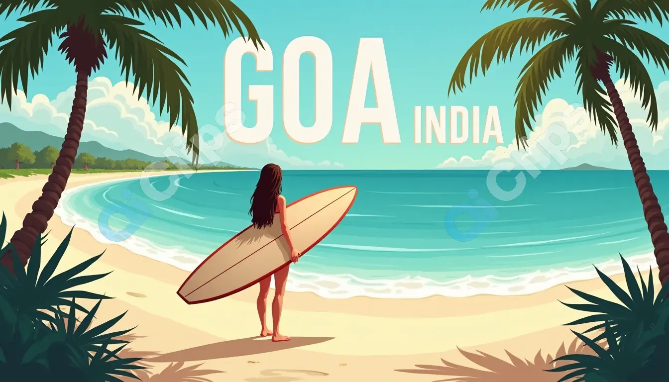 Goa India Beach Poster with Surfer Girl