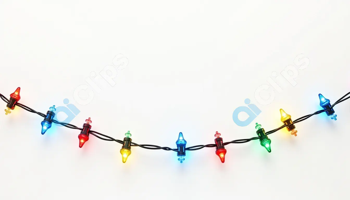 Colorful Festive String Lights on White Background