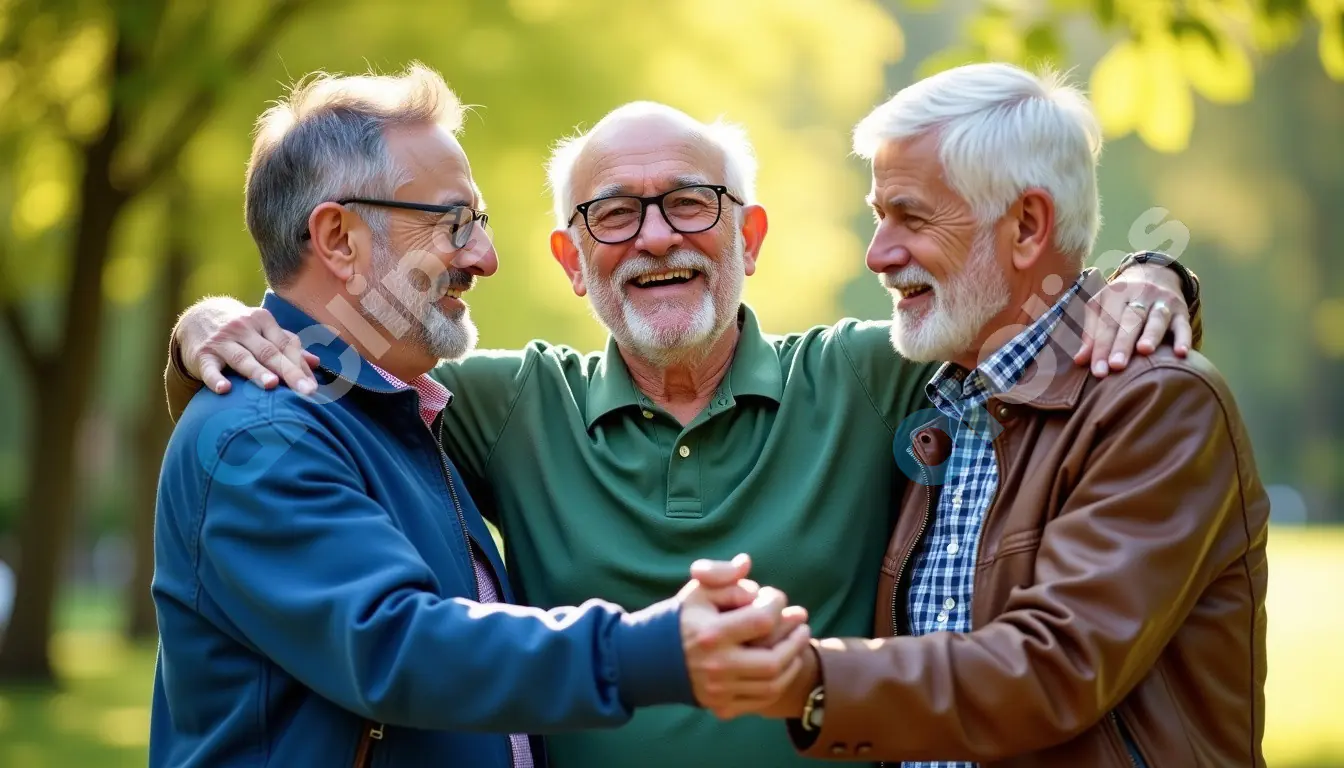 Cheerful Reunion of Senior Friends Outdoors