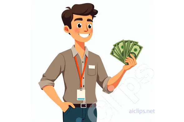 Happy Young Man Holding Cash Vector Illustration