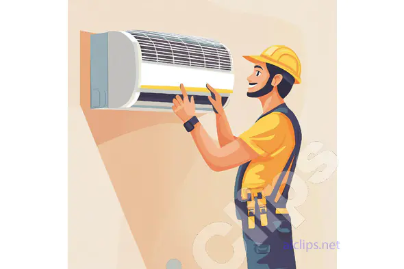 Technician Installing Air Conditioner Illustration