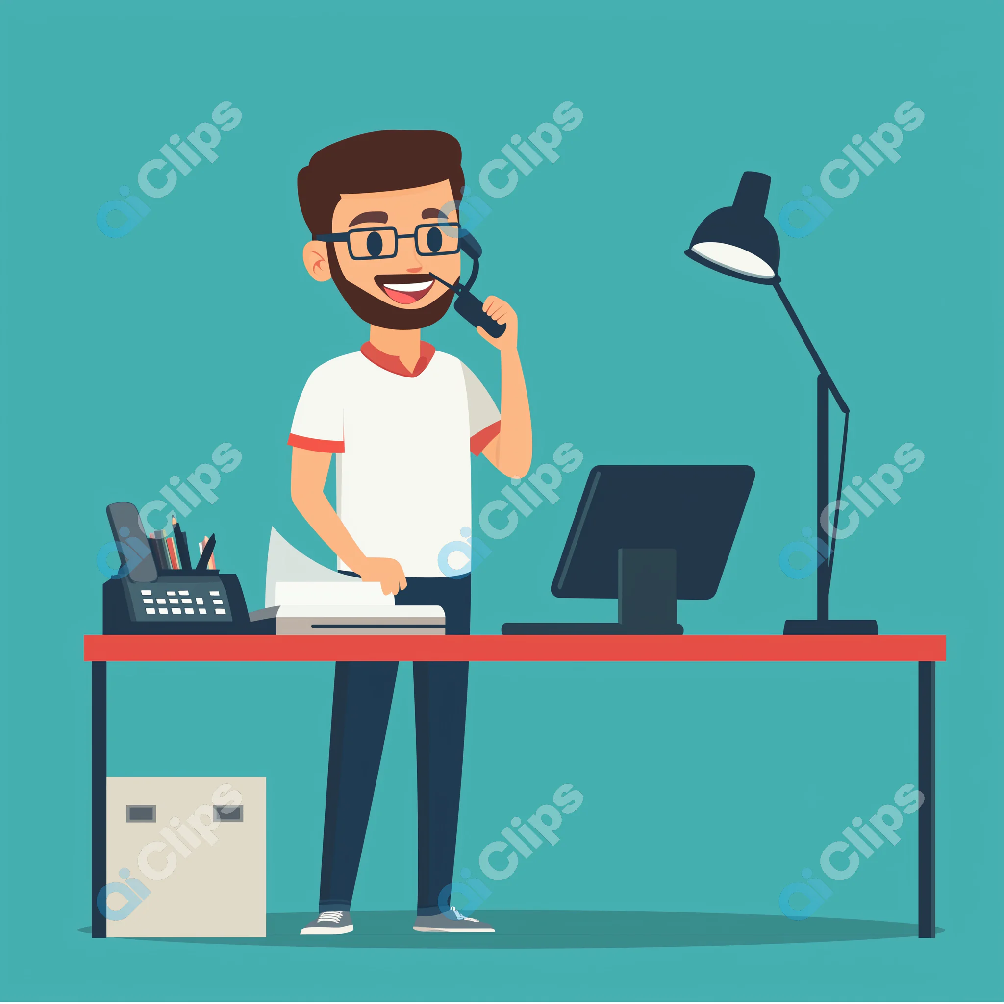 Office Worker on Phone Illustration