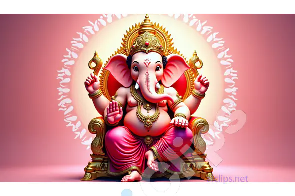 Lord Ganesha Digital Illustration on Pink Background