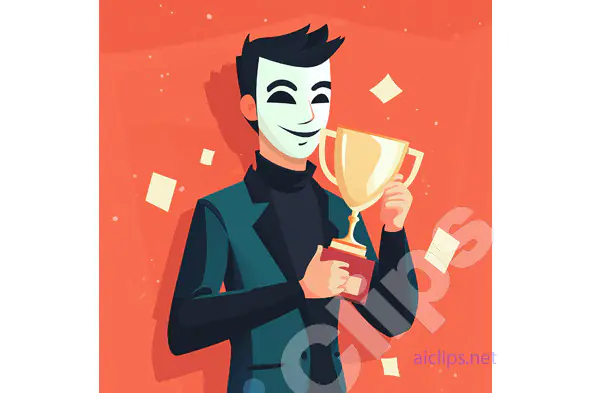 Mysterious Winner Holding Trophy Illustration
