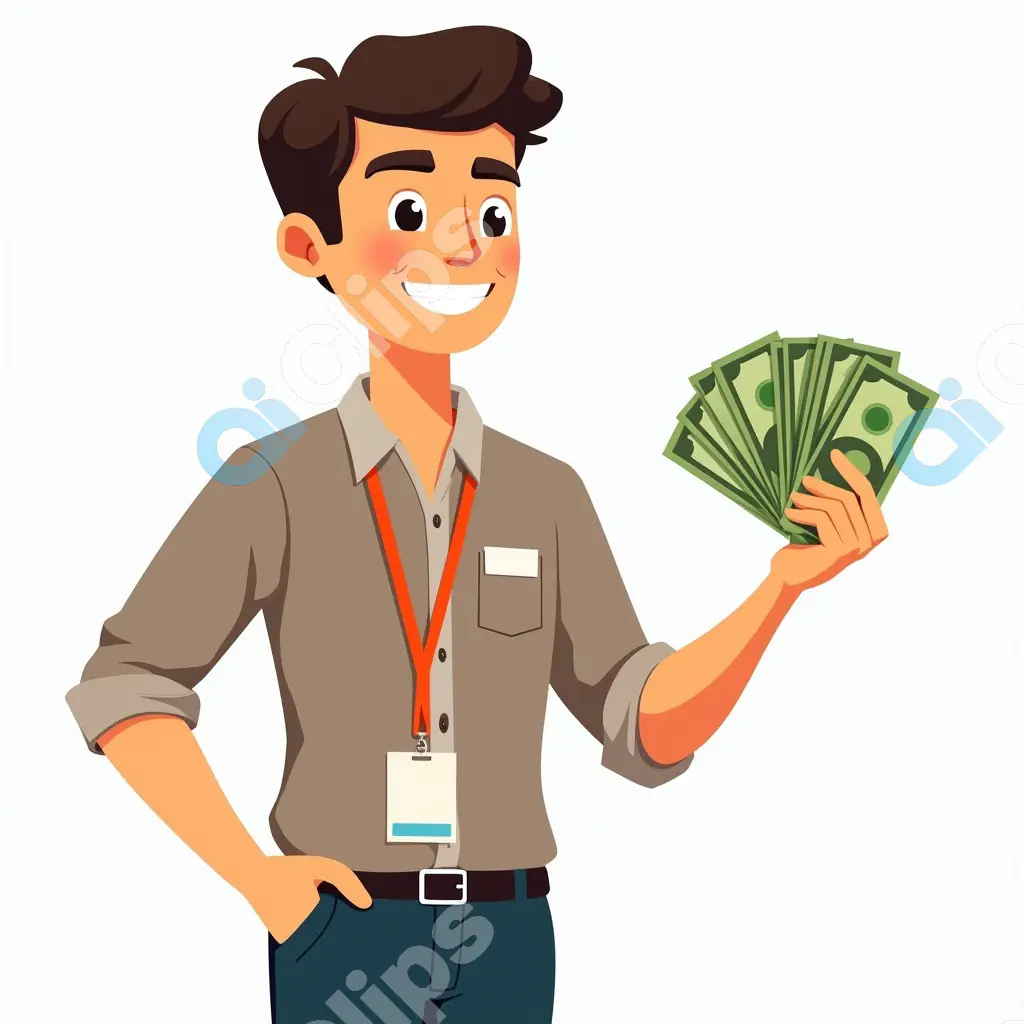 Happy Young Man Holding Cash Vector Illustration