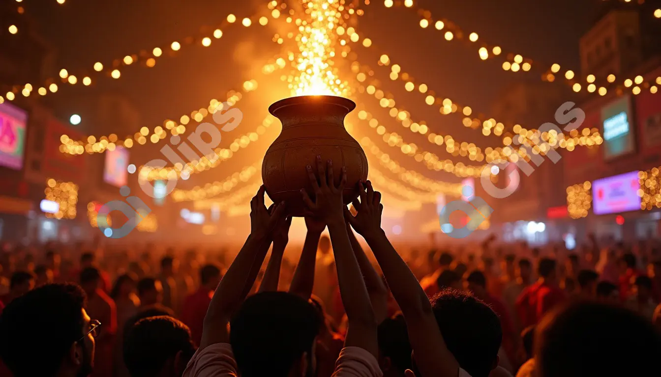 Festive Dahi Handi Celebration with Illuminated Streets