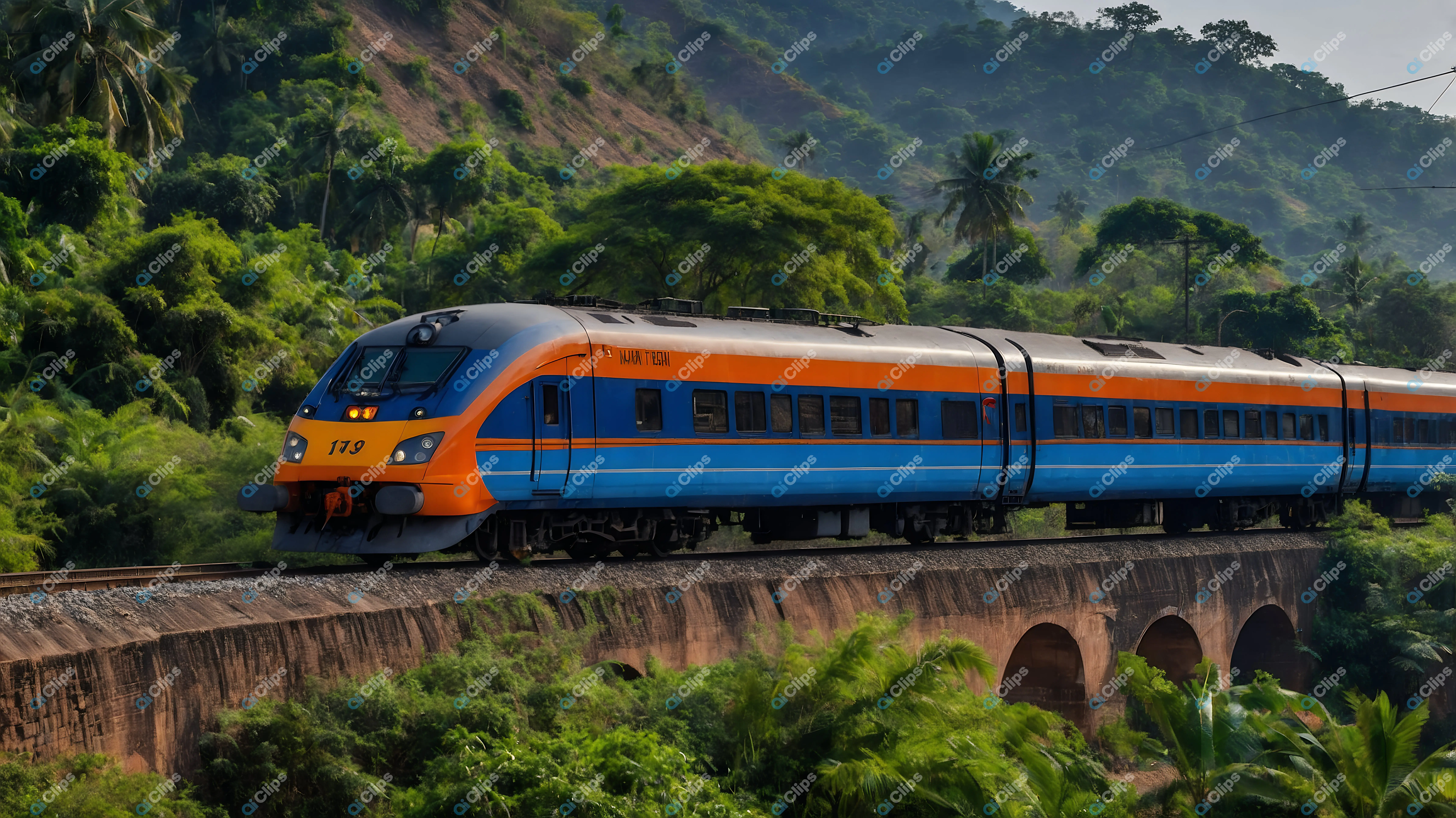 Modern Train in Lush Landscape