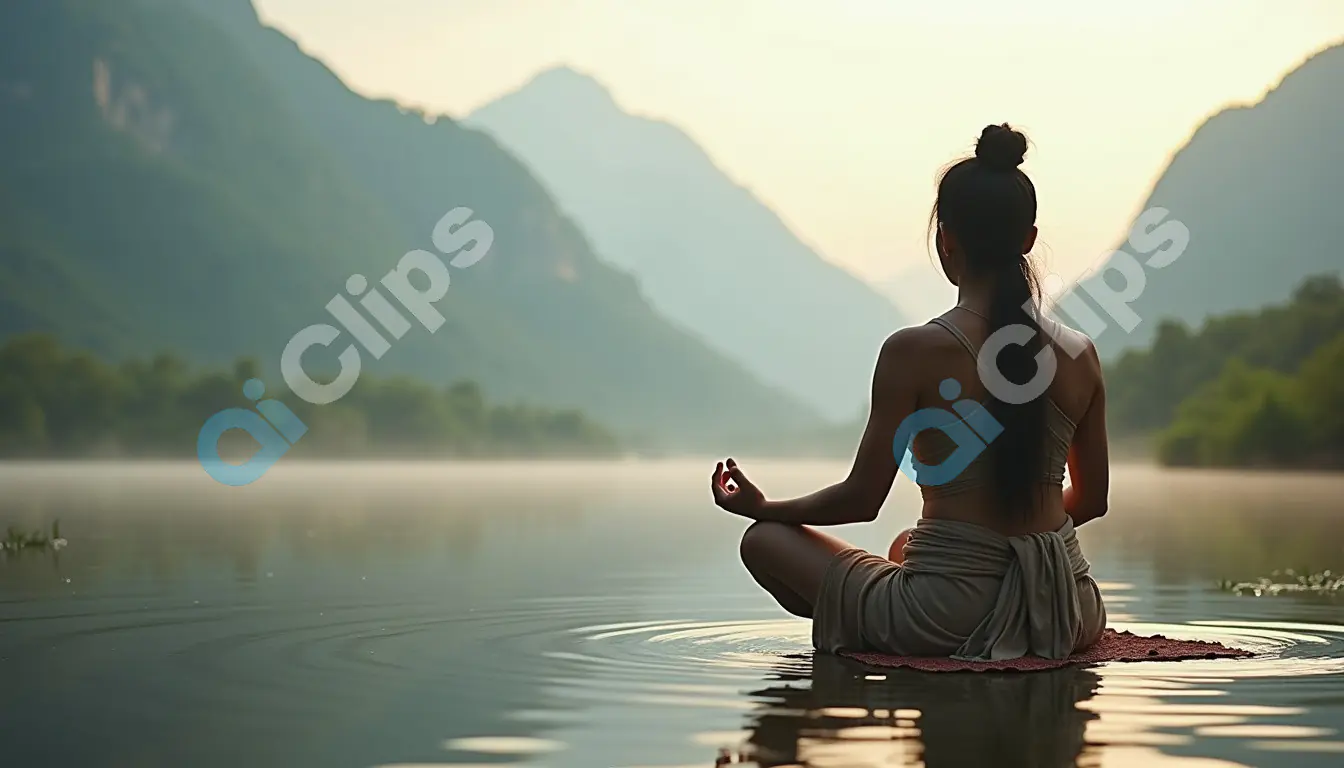 Tranquil Meditation at Sunrise by the Lake