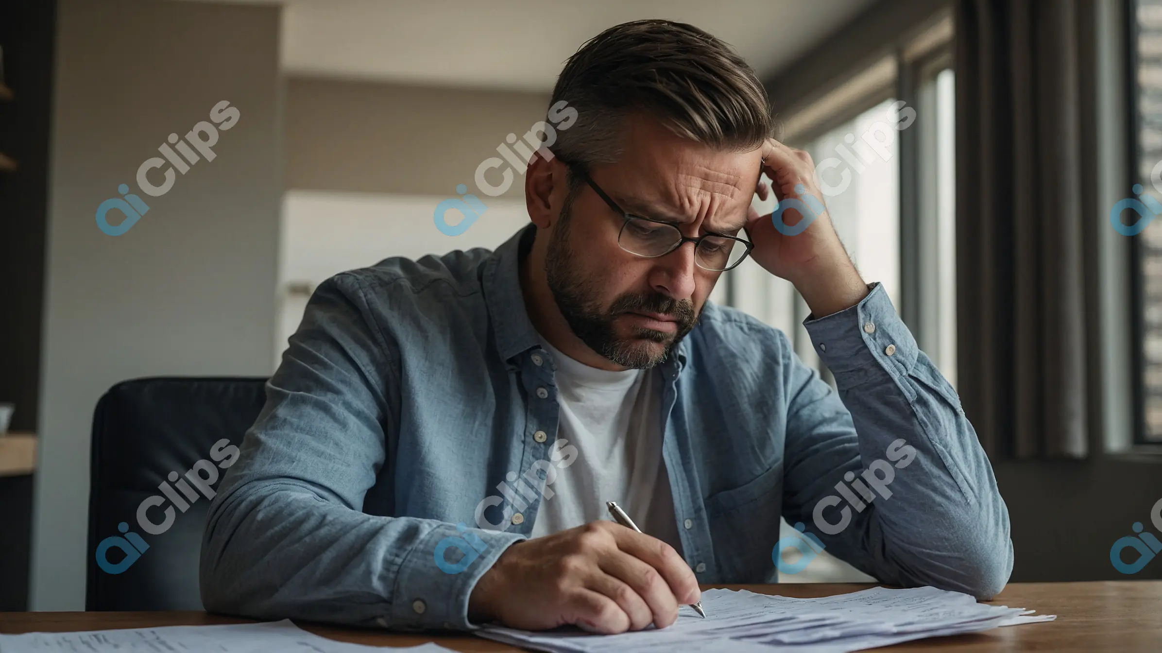 Man Stressing Over Financial Paperwork
