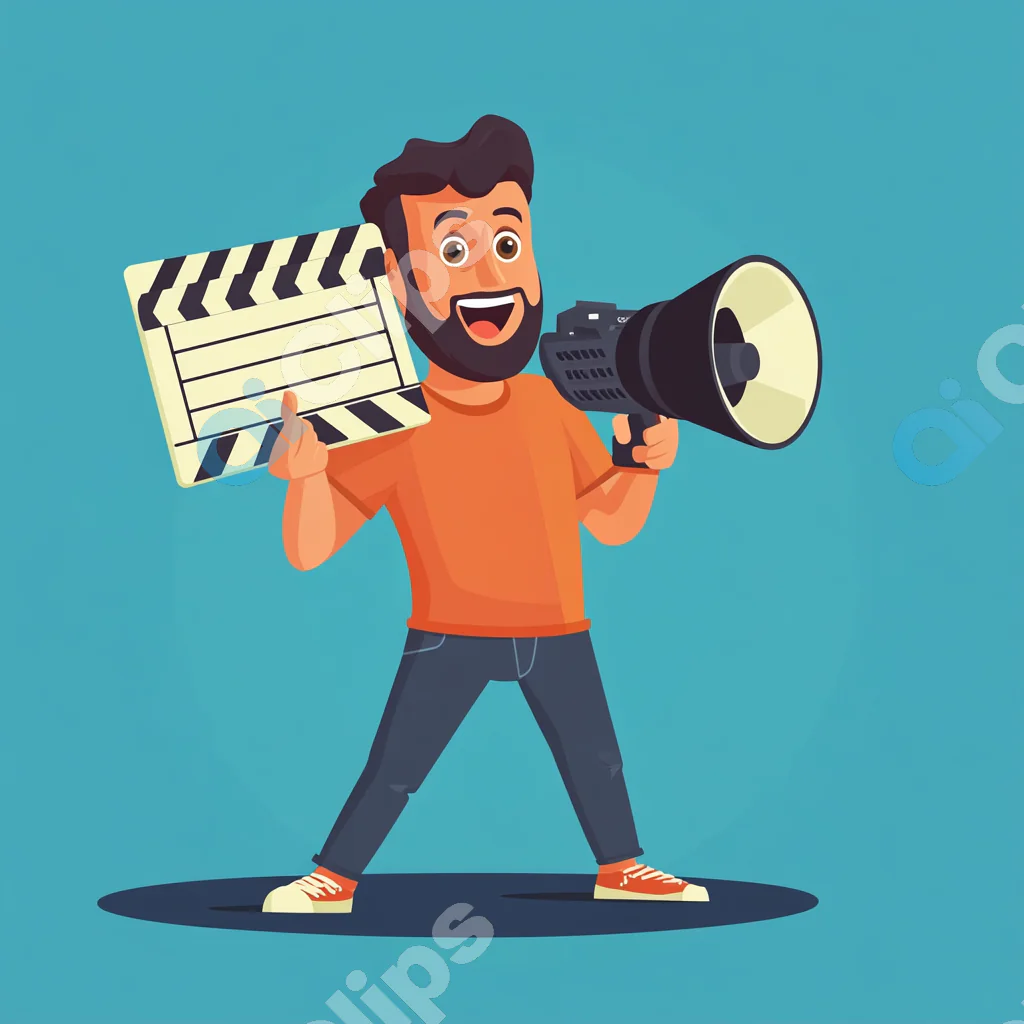 Cartoon Filmmaker with Clapperboard and Megaphone