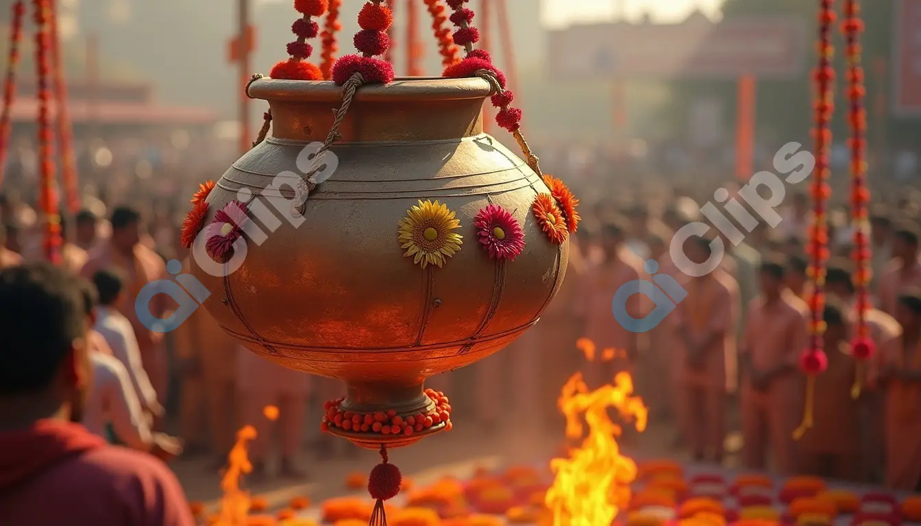 Hindu Ritual Kalash with Flowers - Indian Cultural Festival