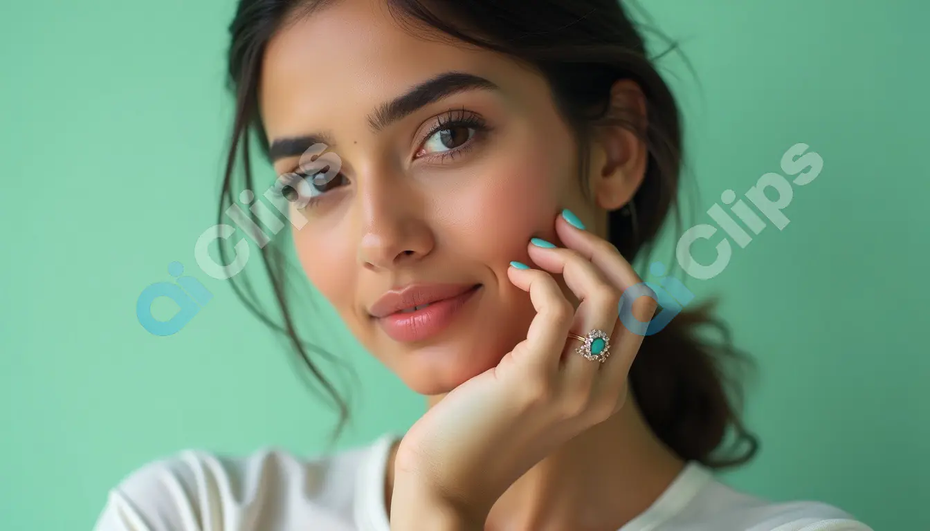 Elegant Close-Up Portrait of Woman with Turquoise Ring - Beauty and Style