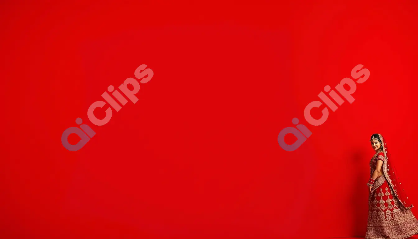 Indian Bride in Red Saree on Minimalist Red Background