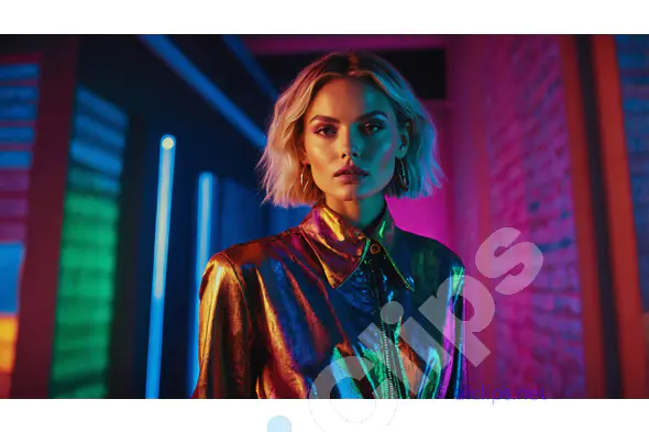 Metallic Fashion Portrait with Neon Glow