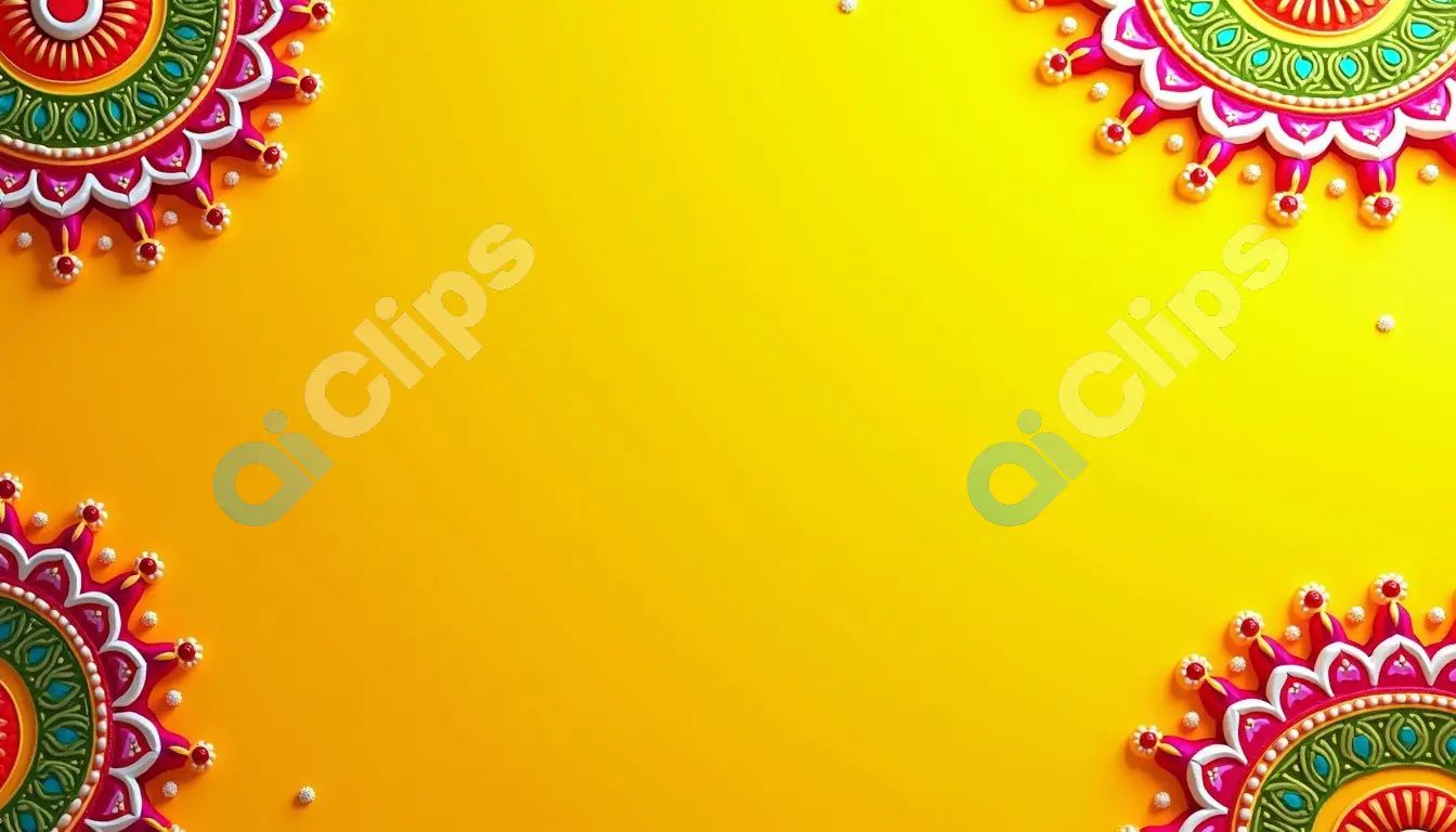Diwali Rangoli Border Design on Bright Yellow Background