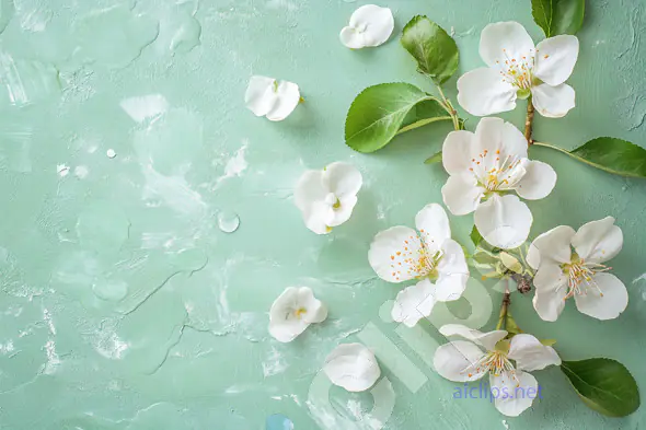 White Blossoms on Pastel Green