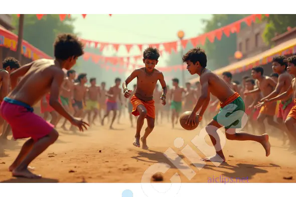 Traditional Indian Street Game with Children in Festive Setting