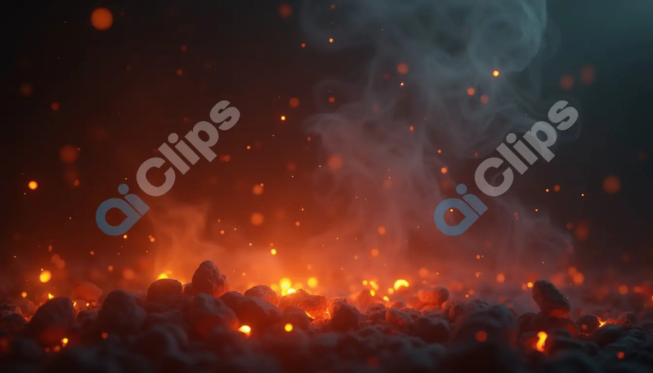Glowing Embers and Smoke in a Fiery Landscape