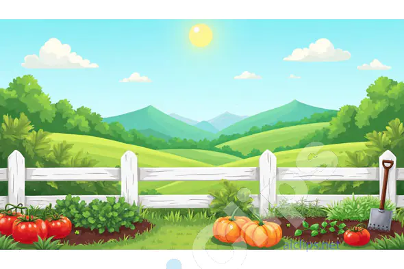 Sunny Farm Garden Landscape Illustration