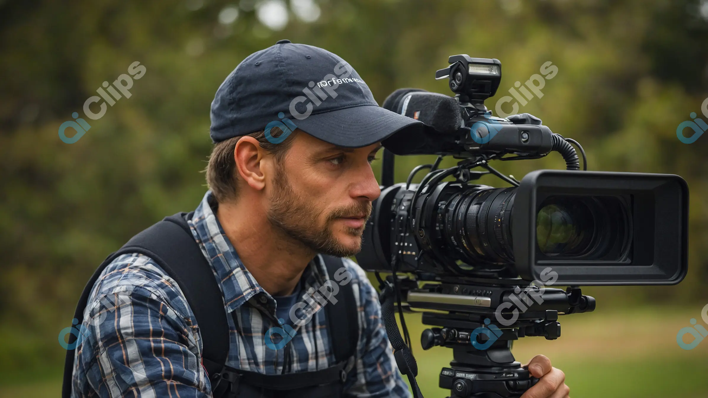 Professional Cameraman Filming Outdoors - Focused Cinematography