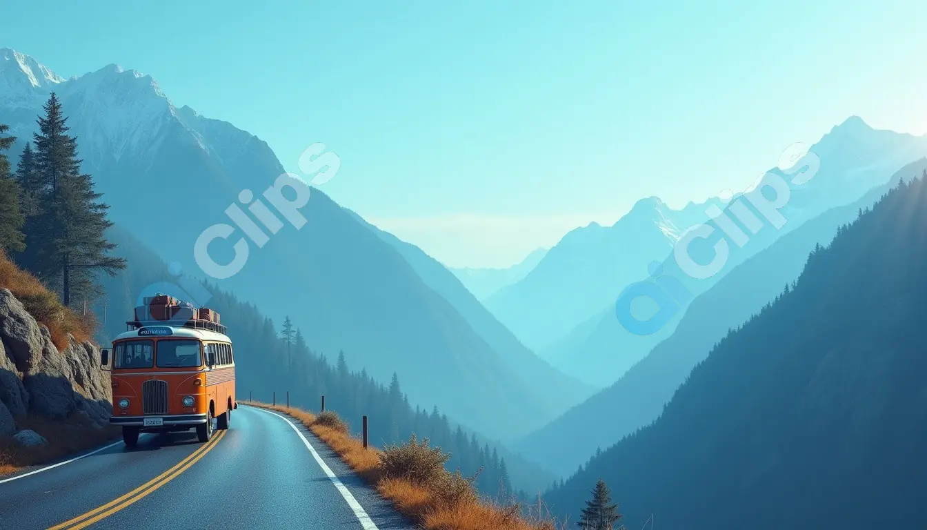 Vintage Bus on a Scenic Mountain Pass