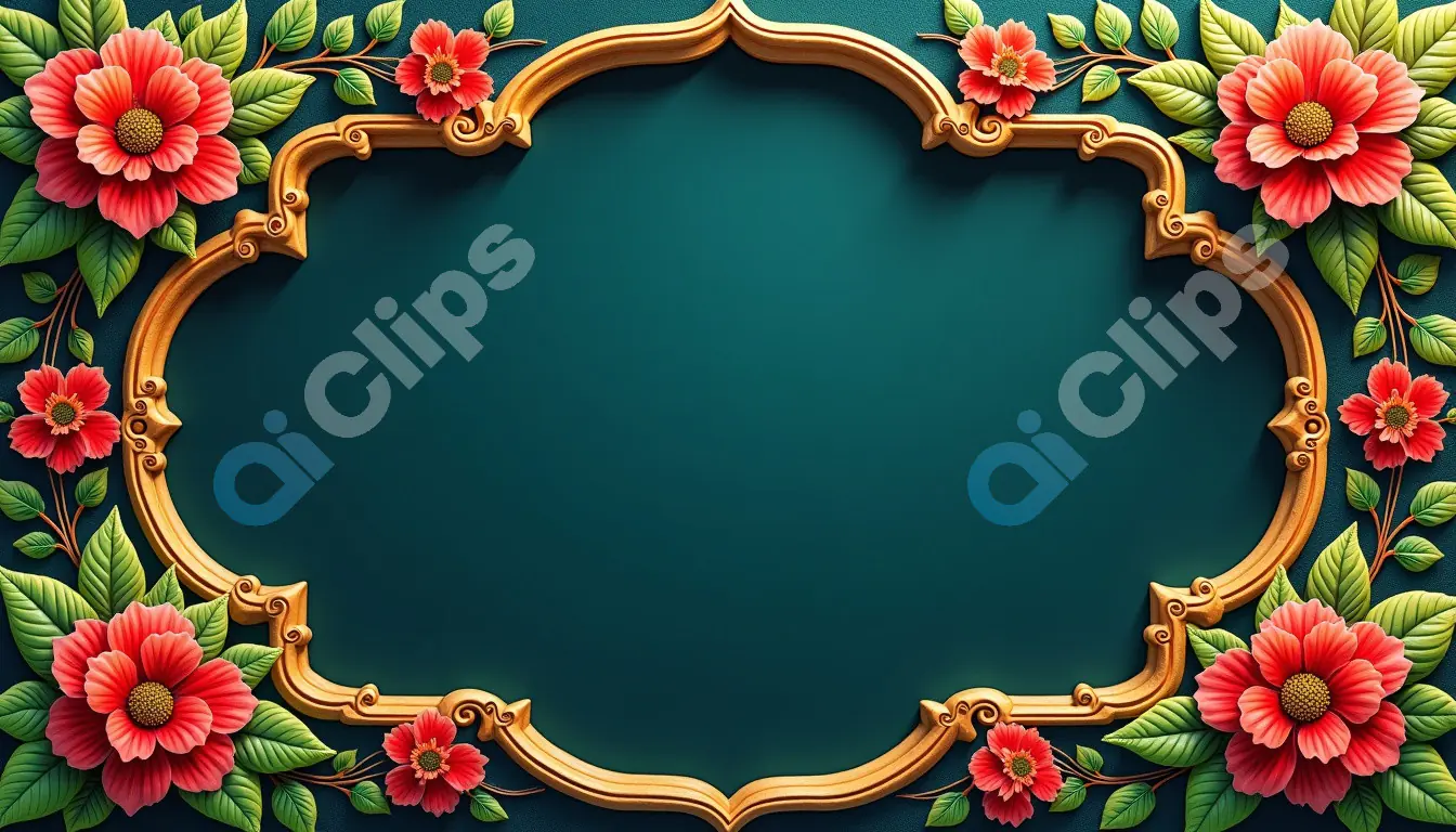 Ornate Floral Frame with Deep Green Background