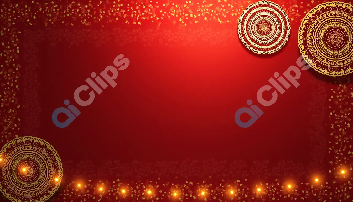 Elegant Diwali Red Background with Rangoli and Lights