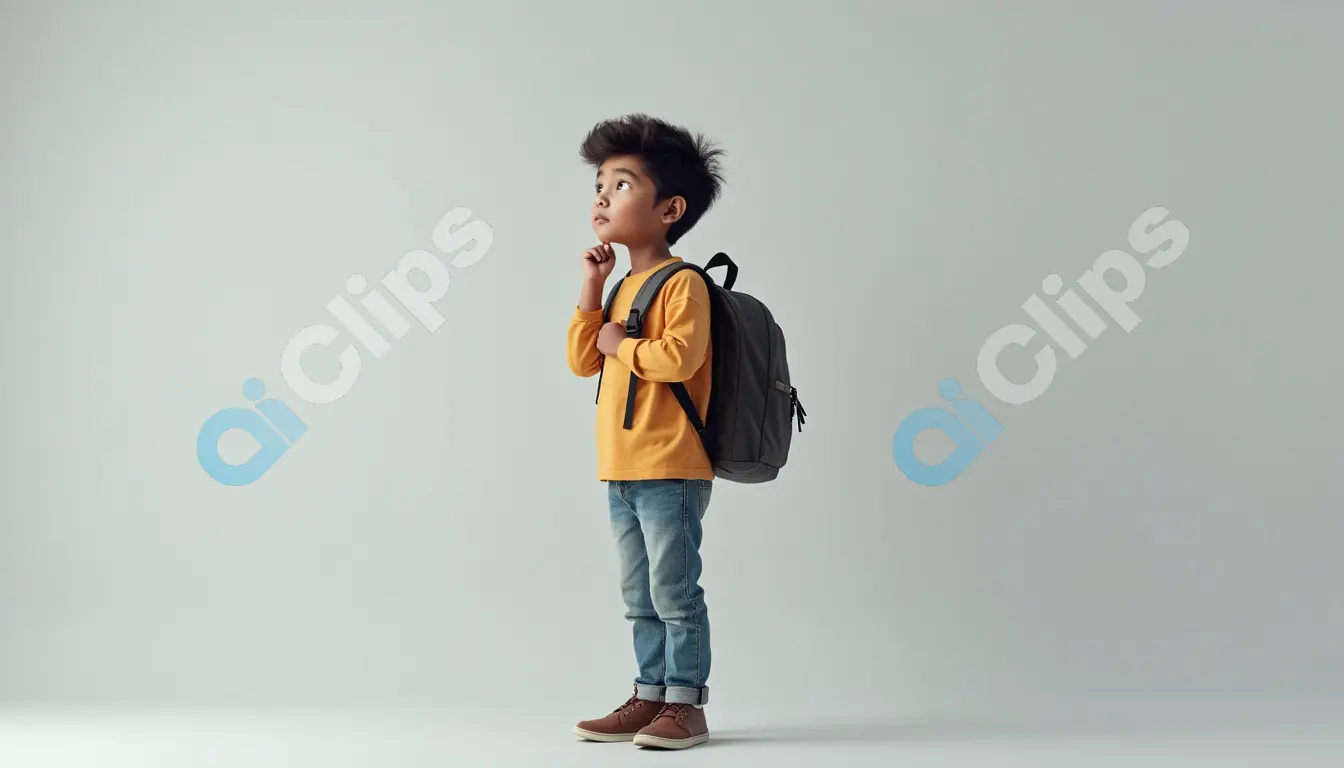 Thoughtful Schoolboy with Backpack