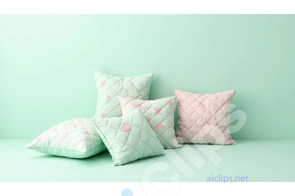 Quilted Heart Cushions on Mint Green Background