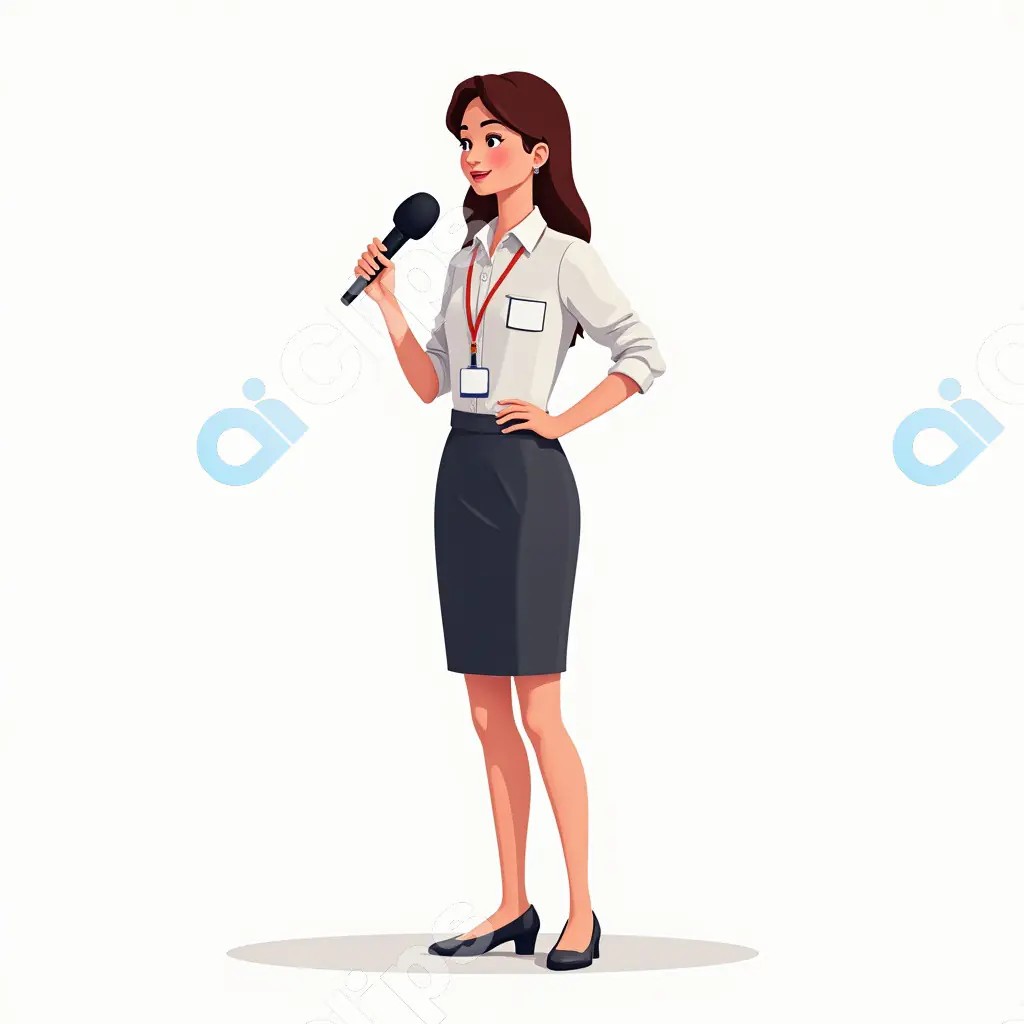 Professional Female Reporter with Microphone Vector Illustration