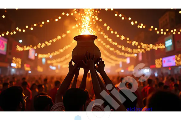Festive Dahi Handi Celebration with Illuminated Streets