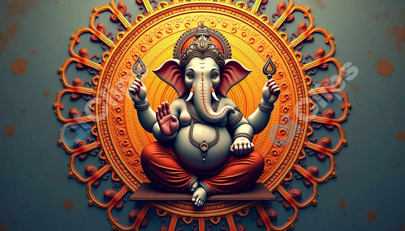 Lord Ganesha with Ornate Mandala Background