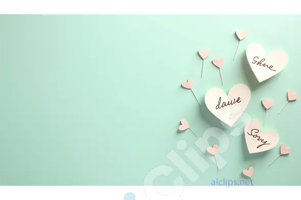 Heart-Shaped Notes and Pins on Mint Green Background