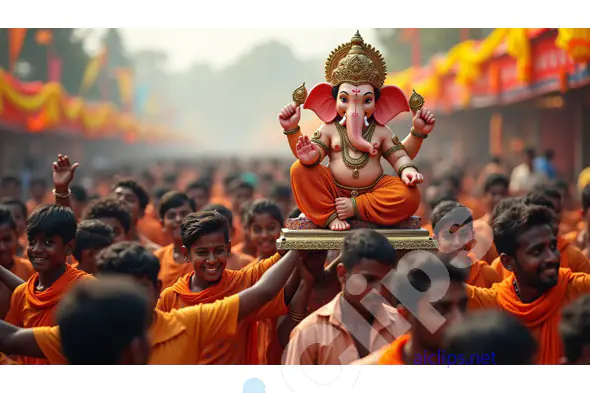 Festive Procession with Lord Ganesha Idol
