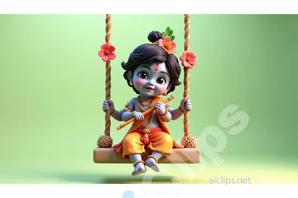 Playful Baby Deity on a Swing with Floral Accents