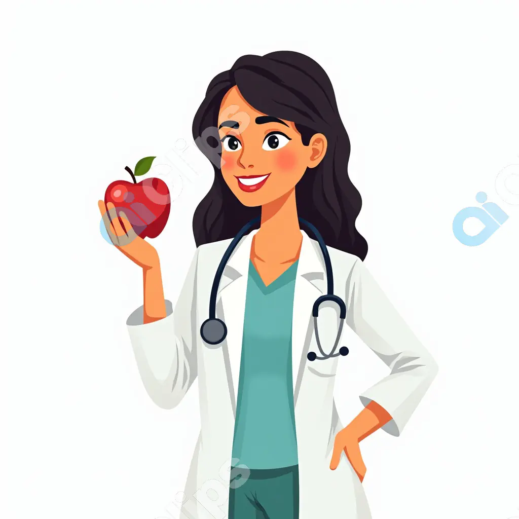 Female Doctor Holding Apple Illustration - Health and Wellness