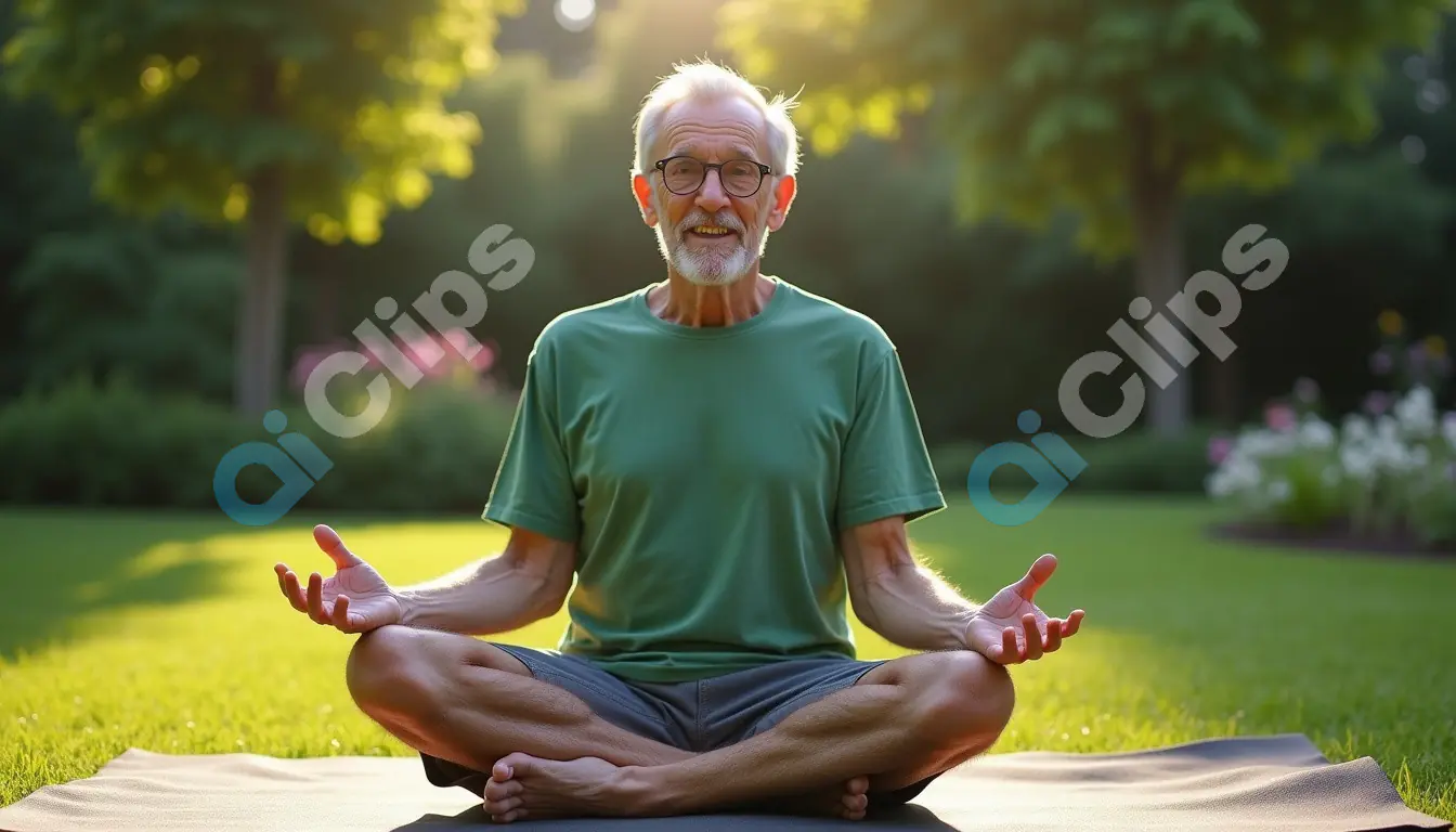 Elderly Man Practicing Yoga Outdoors
