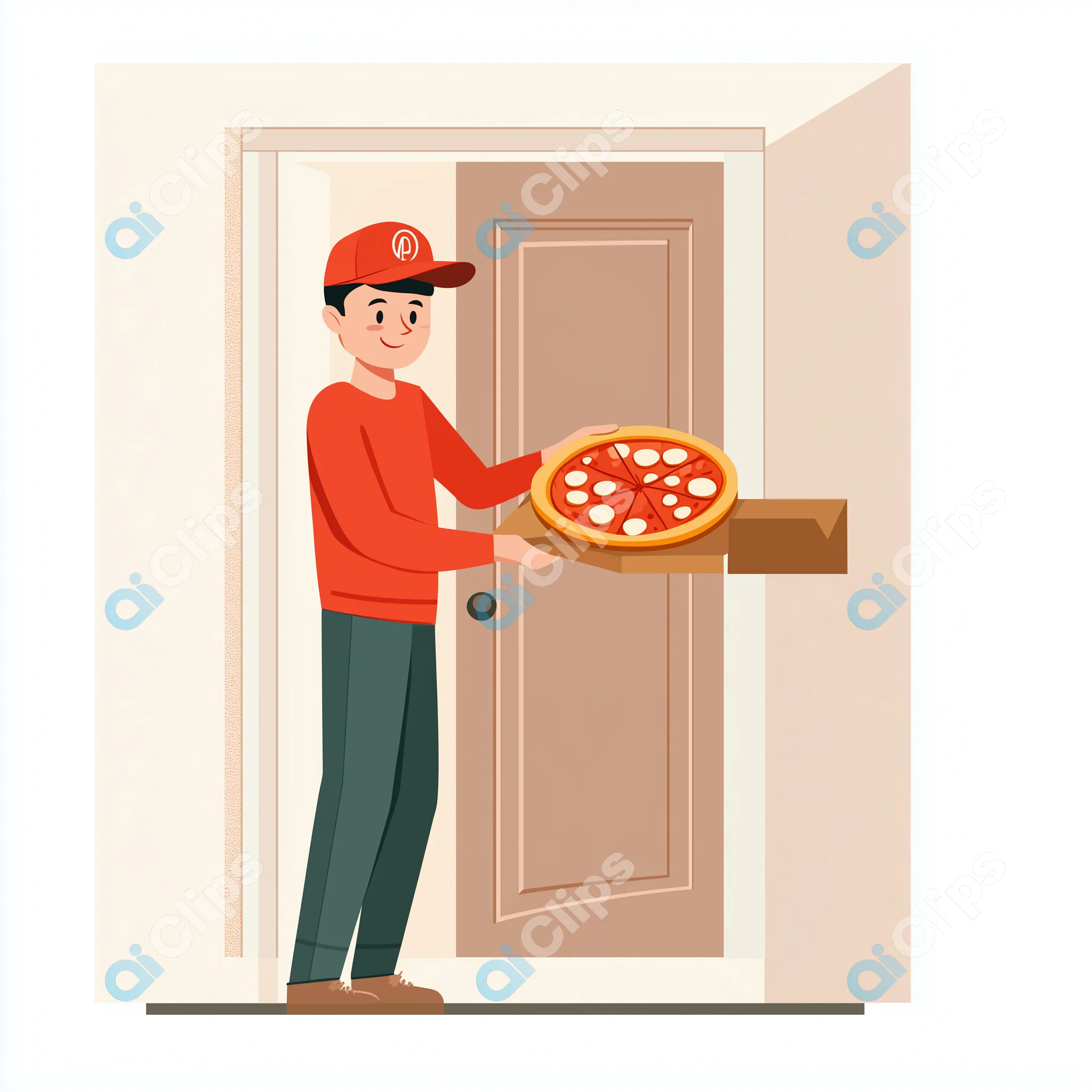 Pizza Delivery at Door Illustration