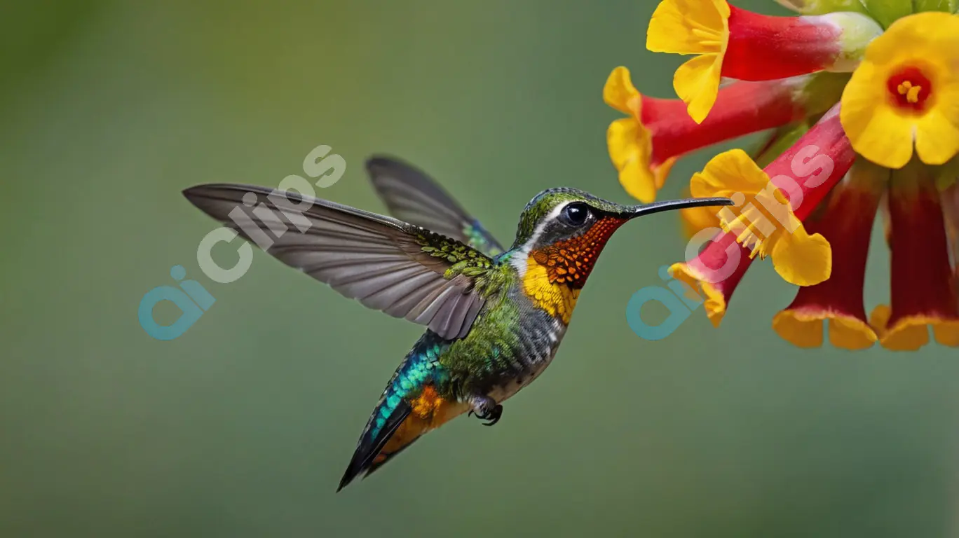 Hummingbird Feeding on Flower