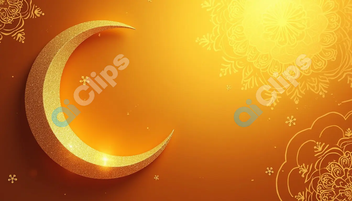 Golden Crescent Moon on Ornamental Background