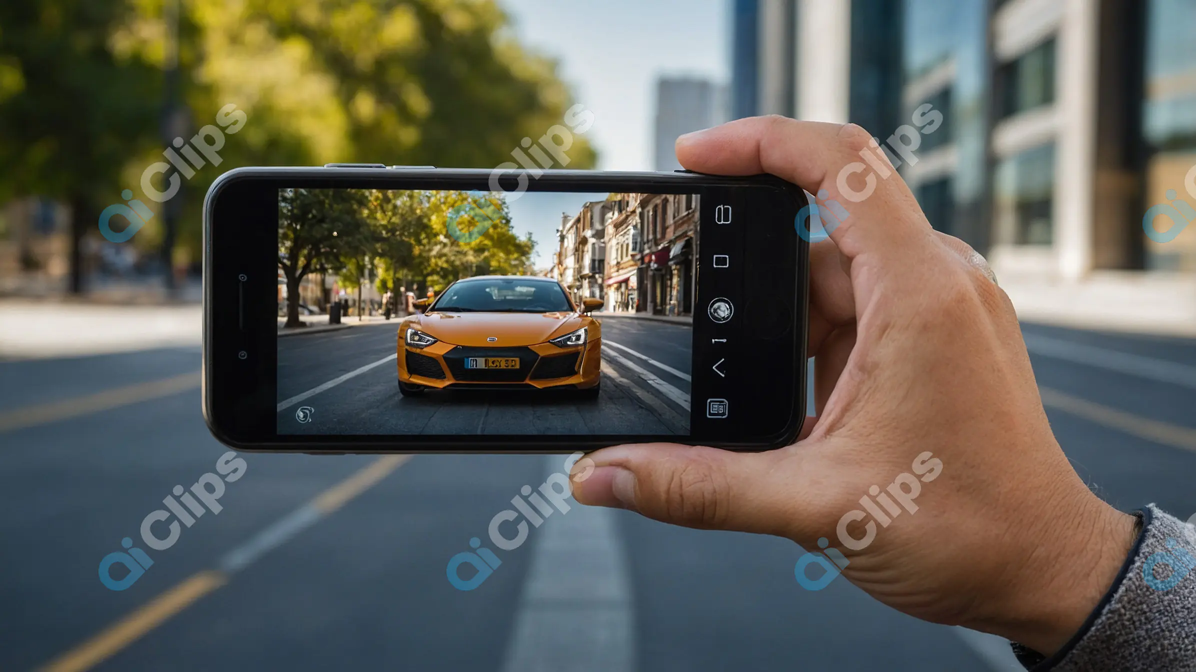 Smartphone Capturing Yellow Sports Car