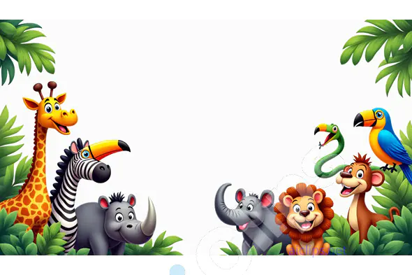 Jungle Animals Cartoon Illustration for Kids