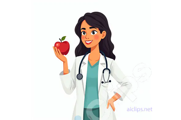 Female Doctor Holding Apple Illustration - Health and Wellness