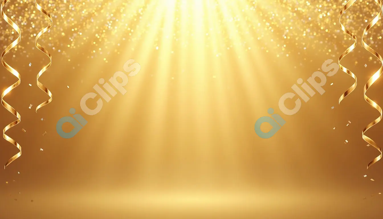 Golden Spotlight with Confetti and Streamers Background