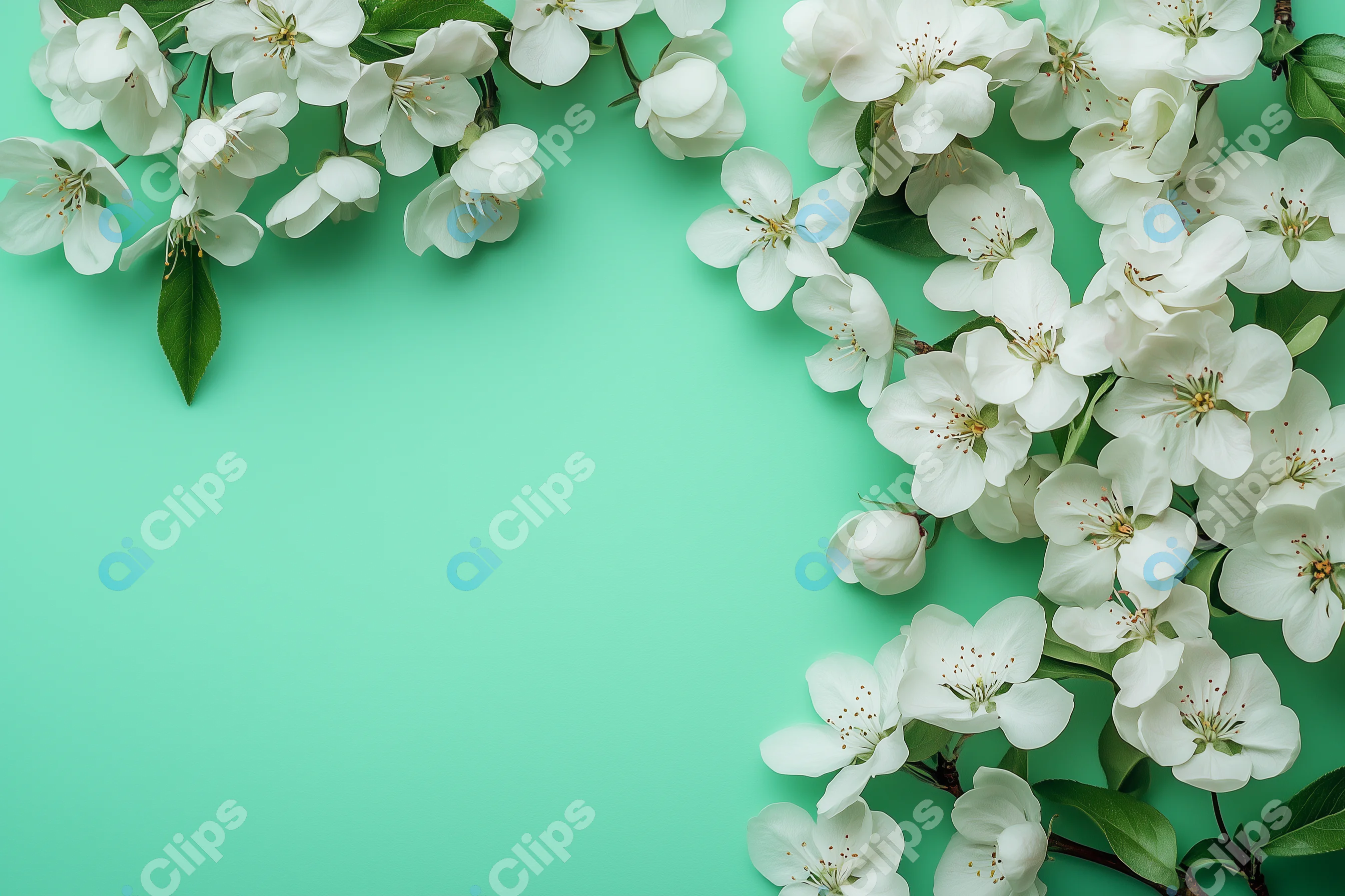 White Flowers on Mint Green