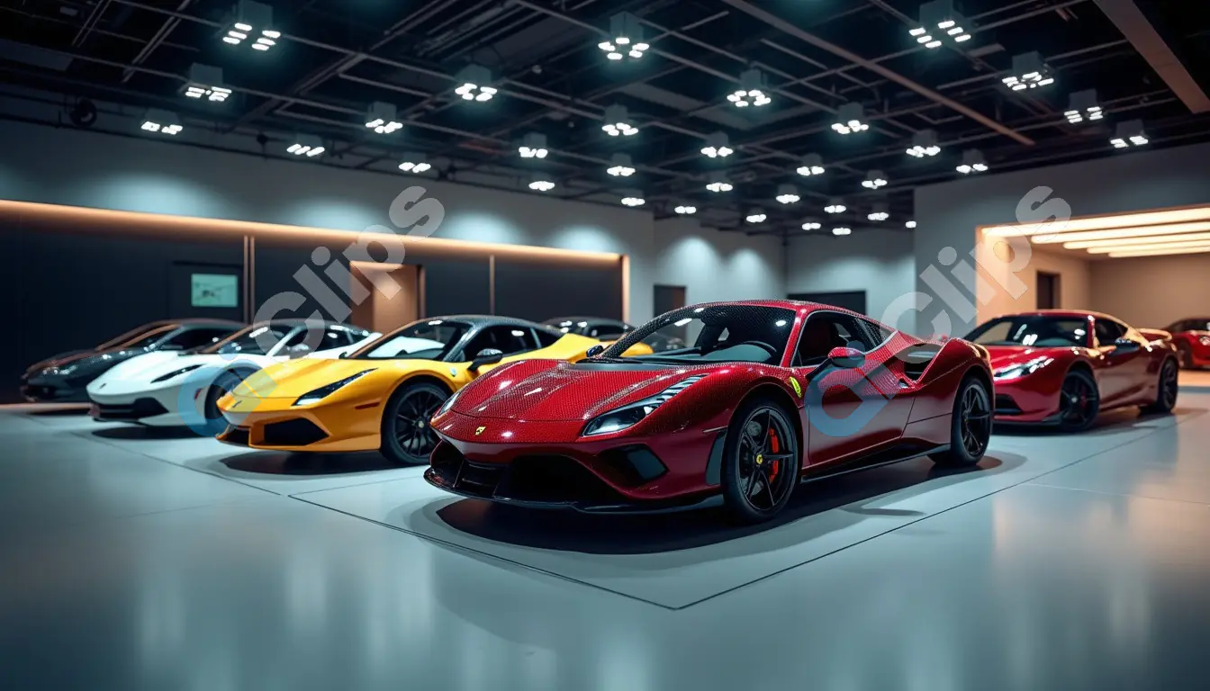 Luxury Sports Cars in Modern Showroom