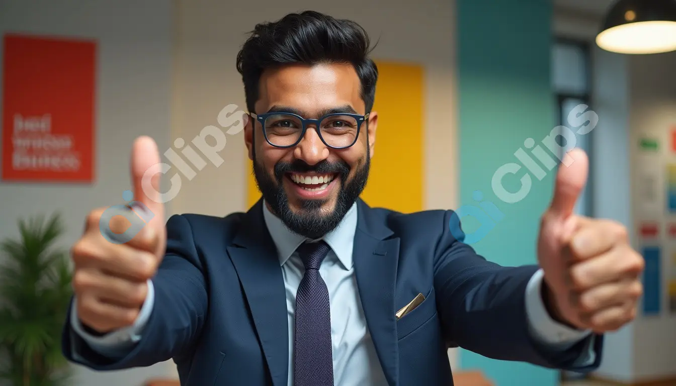 Enthusiastic Businessman Giving Double Thumbs Up