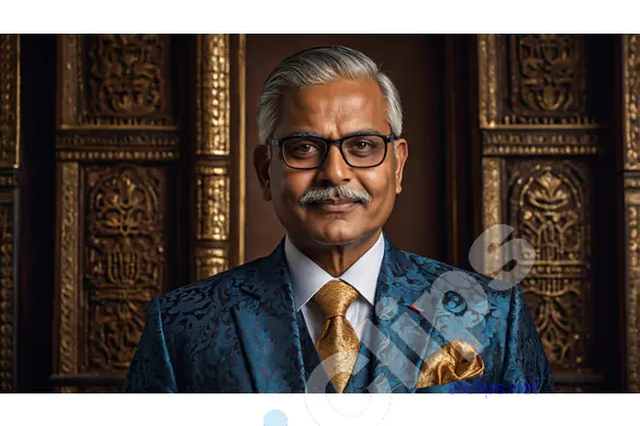 Elderly Man in Blue Brocade Suit