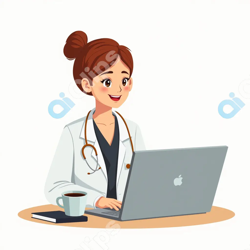 Female Doctor with Laptop Illustration - Healthcare Professional
