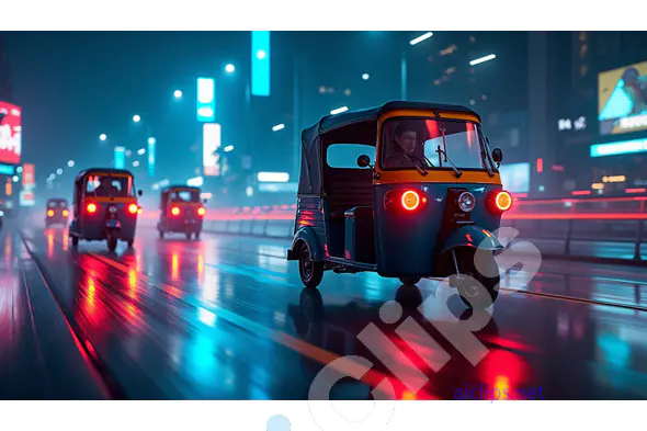 Vibrant Night Auto Rickshaw in the City